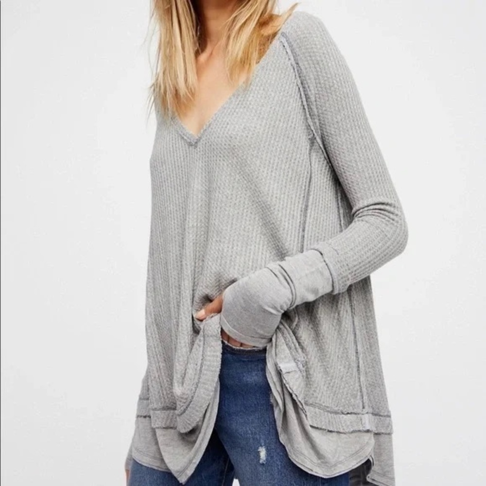We The Free / Free People Laguna Thermal Top In Grey Size XS Oversized